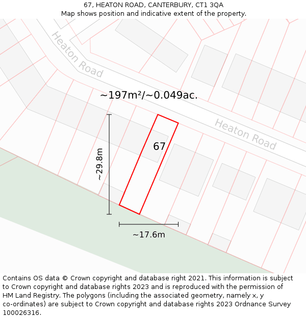 67, HEATON ROAD, CANTERBURY, CT1 3QA: Plot and title map