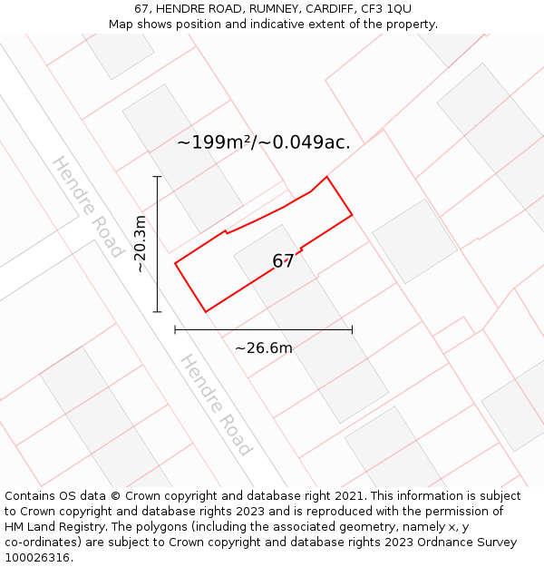 67, HENDRE ROAD, RUMNEY, CARDIFF, CF3 1QU: Plot and title map