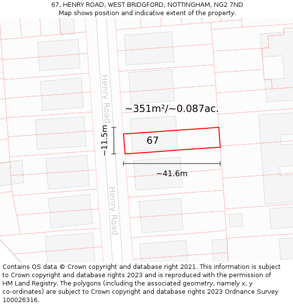 67, HENRY ROAD, WEST BRIDGFORD, NOTTINGHAM, NG2 7ND: Plot and title map