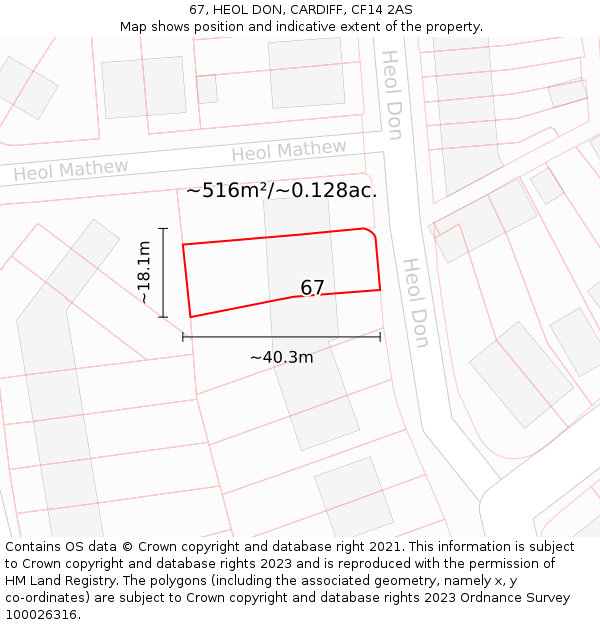 67, HEOL DON, CARDIFF, CF14 2AS: Plot and title map