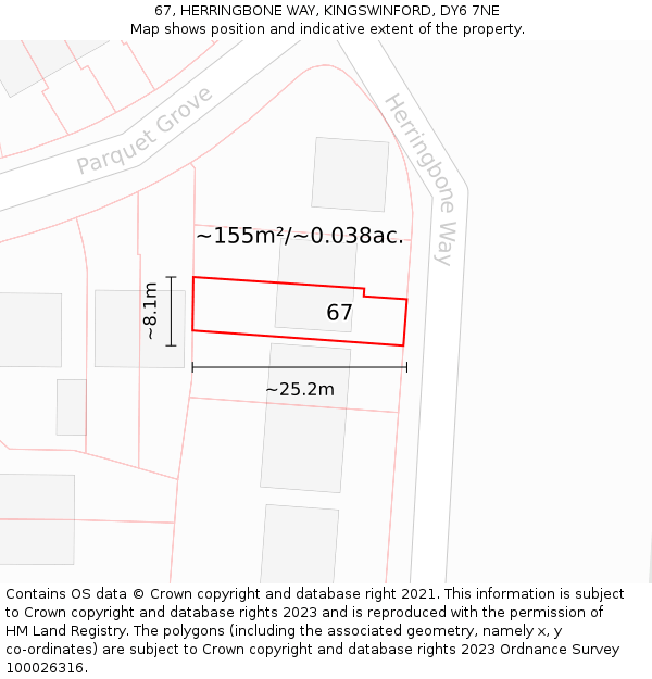 67, HERRINGBONE WAY, KINGSWINFORD, DY6 7NE: Plot and title map