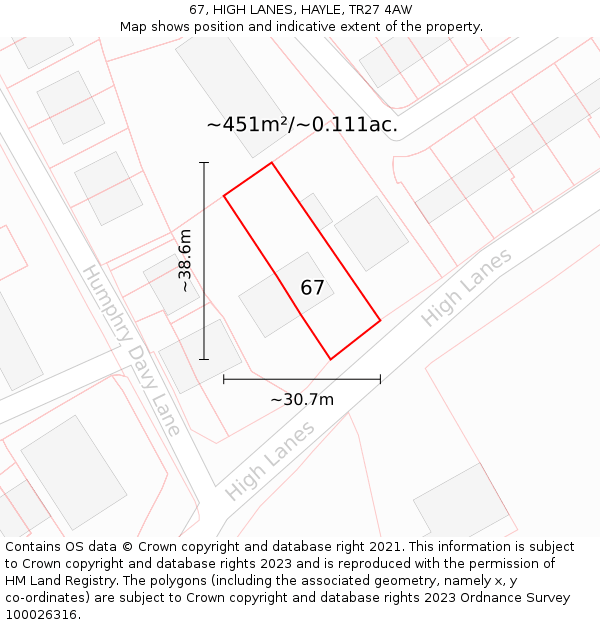 67, HIGH LANES, HAYLE, TR27 4AW: Plot and title map