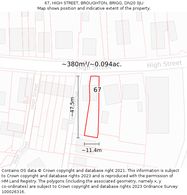 67, HIGH STREET, BROUGHTON, BRIGG, DN20 0JU: Plot and title map