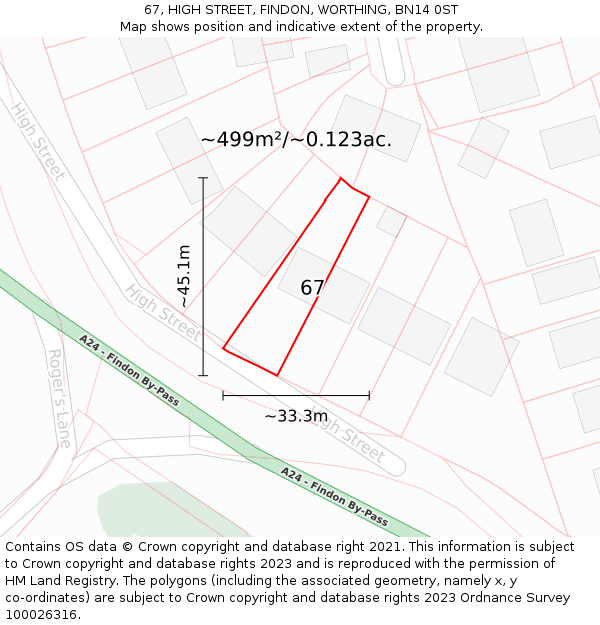 67, HIGH STREET, FINDON, WORTHING, BN14 0ST: Plot and title map