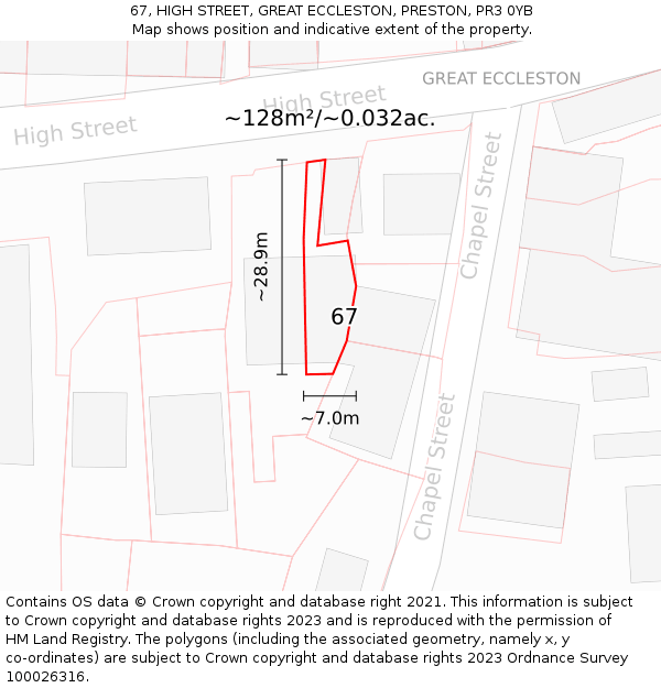 67, HIGH STREET, GREAT ECCLESTON, PRESTON, PR3 0YB: Plot and title map