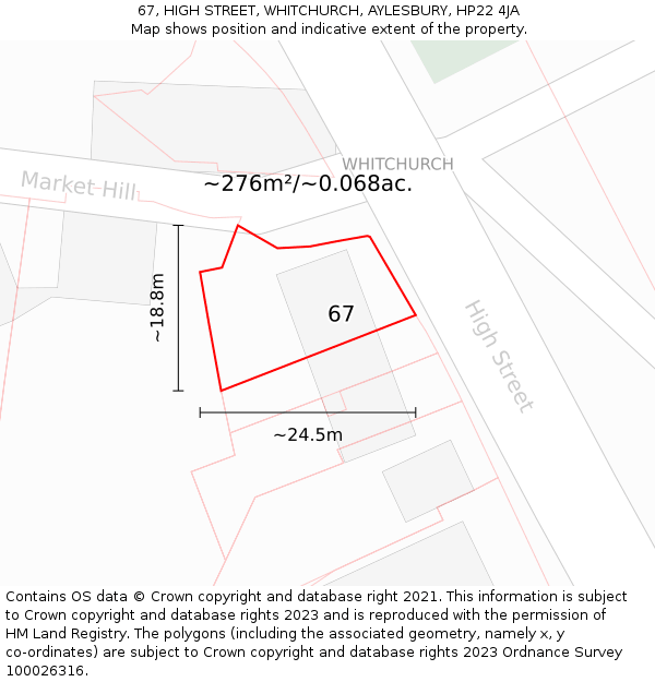 67, HIGH STREET, WHITCHURCH, AYLESBURY, HP22 4JA: Plot and title map