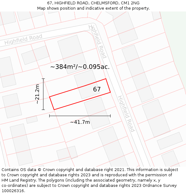 67, HIGHFIELD ROAD, CHELMSFORD, CM1 2NG: Plot and title map