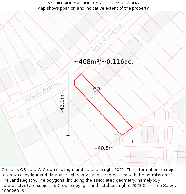 67, HILLSIDE AVENUE, CANTERBURY, CT2 8HA: Plot and title map