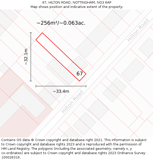 67, HILTON ROAD, NOTTINGHAM, NG3 6AP: Plot and title map