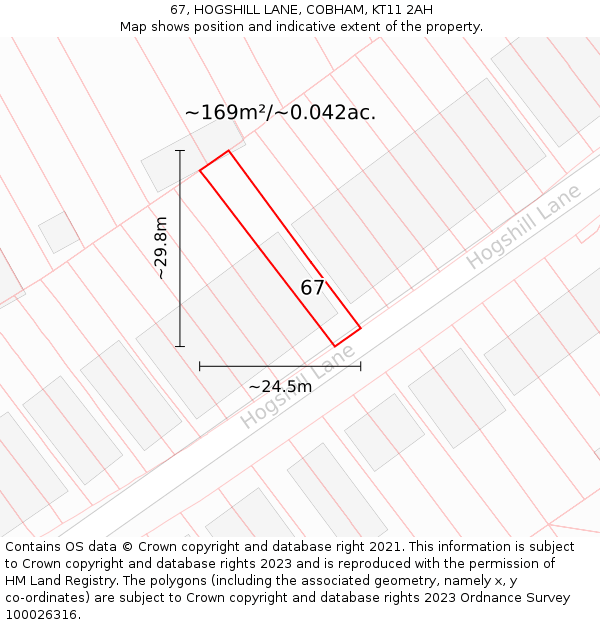 67, HOGSHILL LANE, COBHAM, KT11 2AH: Plot and title map