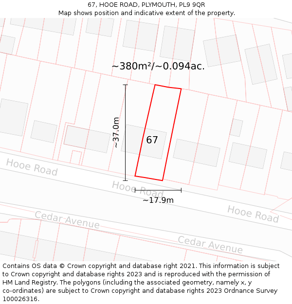 67, HOOE ROAD, PLYMOUTH, PL9 9QR: Plot and title map