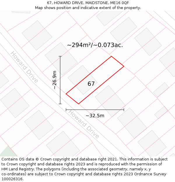 67, HOWARD DRIVE, MAIDSTONE, ME16 0QF: Plot and title map
