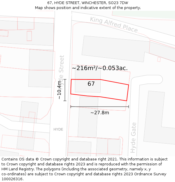 67, HYDE STREET, WINCHESTER, SO23 7DW: Plot and title map