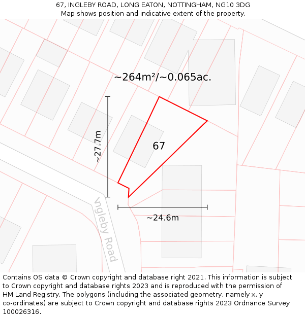 67, INGLEBY ROAD, LONG EATON, NOTTINGHAM, NG10 3DG: Plot and title map