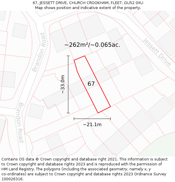 67, JESSETT DRIVE, CHURCH CROOKHAM, FLEET, GU52 0XU: Plot and title map