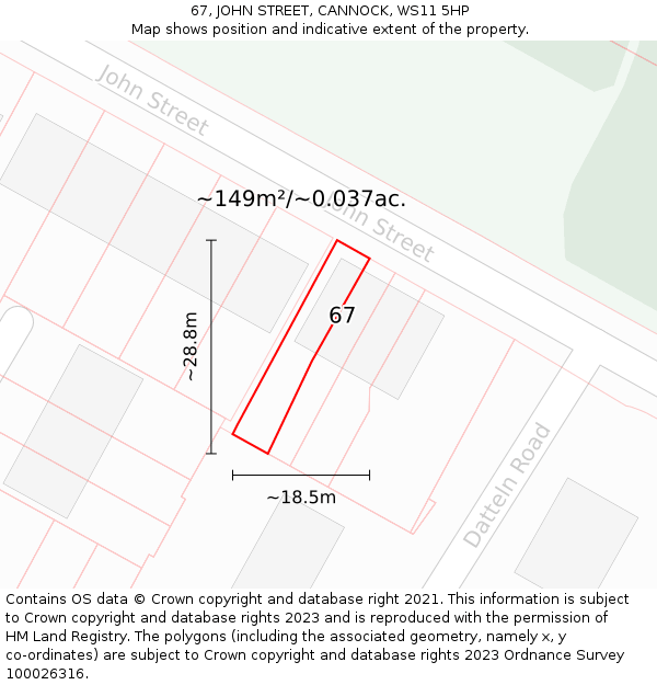 67, JOHN STREET, CANNOCK, WS11 5HP: Plot and title map