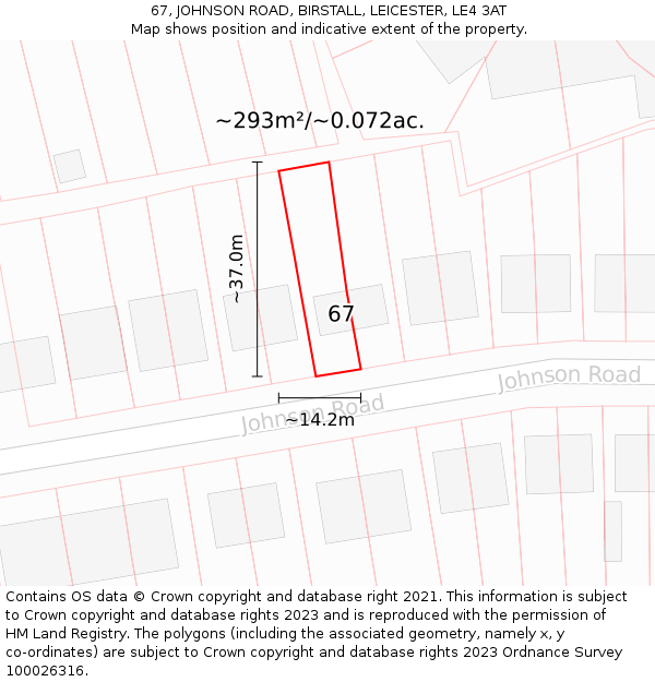 67, JOHNSON ROAD, BIRSTALL, LEICESTER, LE4 3AT: Plot and title map