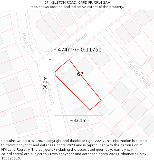 67, KELSTON ROAD, CARDIFF, CF14 2AH: Plot and title map