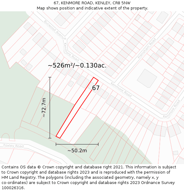 67, KENMORE ROAD, KENLEY, CR8 5NW: Plot and title map