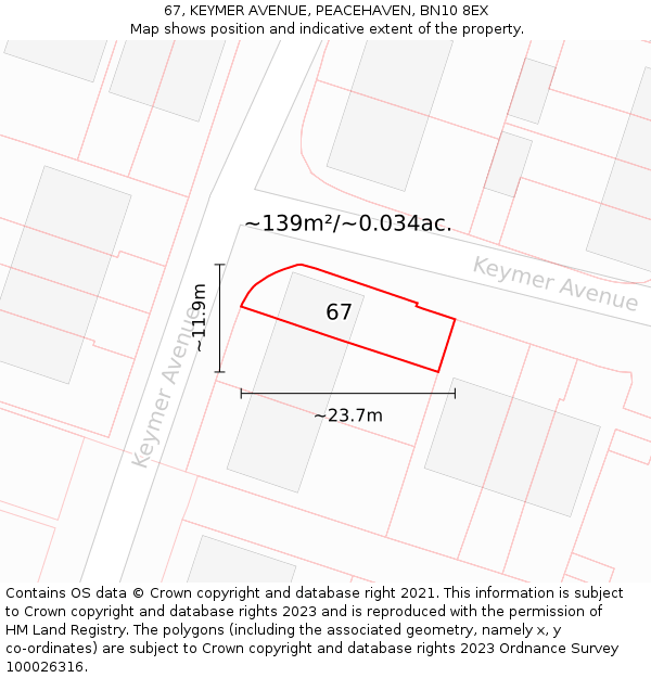 67, KEYMER AVENUE, PEACEHAVEN, BN10 8EX: Plot and title map