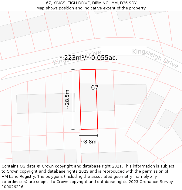 67, KINGSLEIGH DRIVE, BIRMINGHAM, B36 9DY: Plot and title map