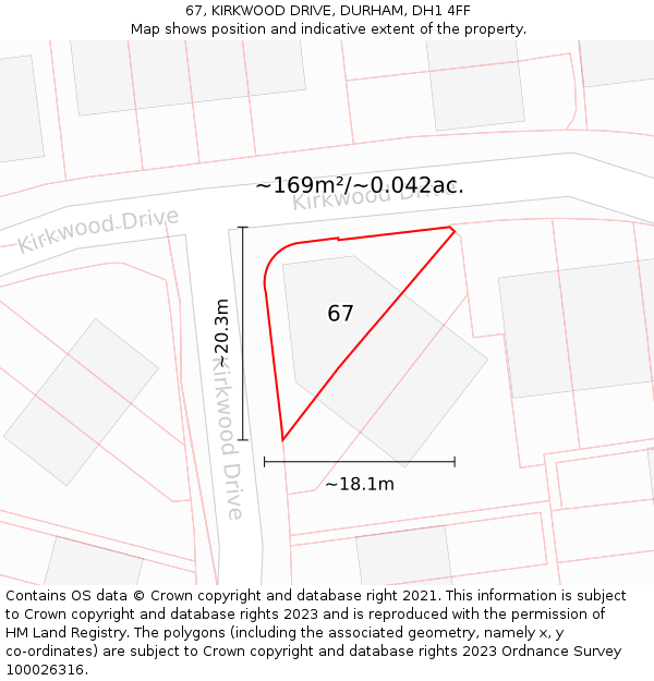 67, KIRKWOOD DRIVE, DURHAM, DH1 4FF: Plot and title map