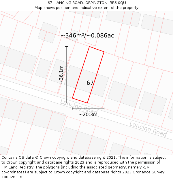 67, LANCING ROAD, ORPINGTON, BR6 0QU: Plot and title map