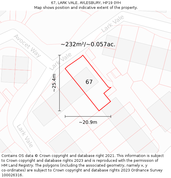 67, LARK VALE, AYLESBURY, HP19 0YH: Plot and title map