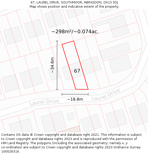 67, LAUREL DRIVE, SOUTHMOOR, ABINGDON, OX13 5DJ: Plot and title map