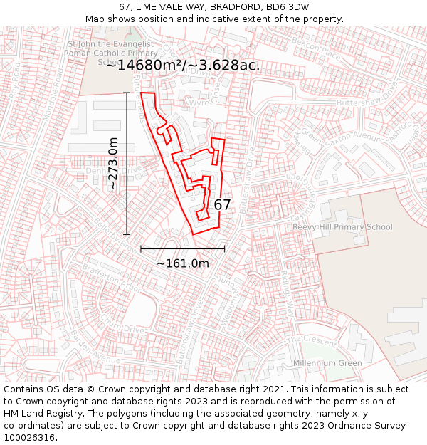 67, LIME VALE WAY, BRADFORD, BD6 3DW: Plot and title map