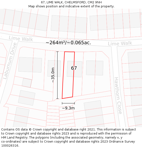 67, LIME WALK, CHELMSFORD, CM2 9NH: Plot and title map