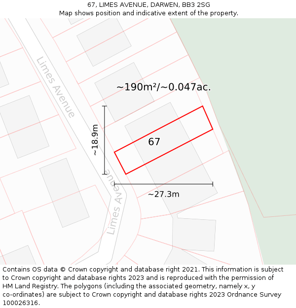 67, LIMES AVENUE, DARWEN, BB3 2SG: Plot and title map