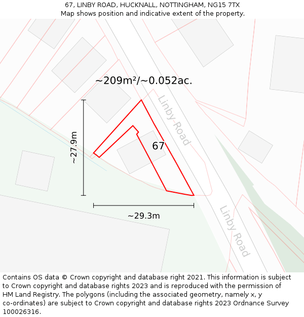 67, LINBY ROAD, HUCKNALL, NOTTINGHAM, NG15 7TX: Plot and title map