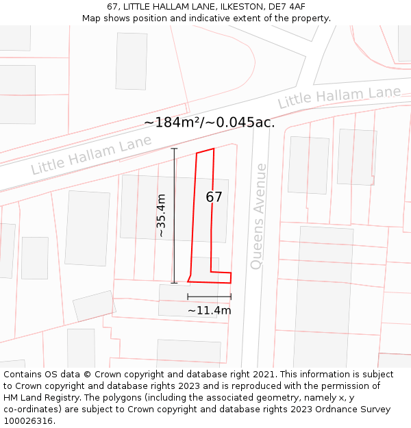 67, LITTLE HALLAM LANE, ILKESTON, DE7 4AF: Plot and title map