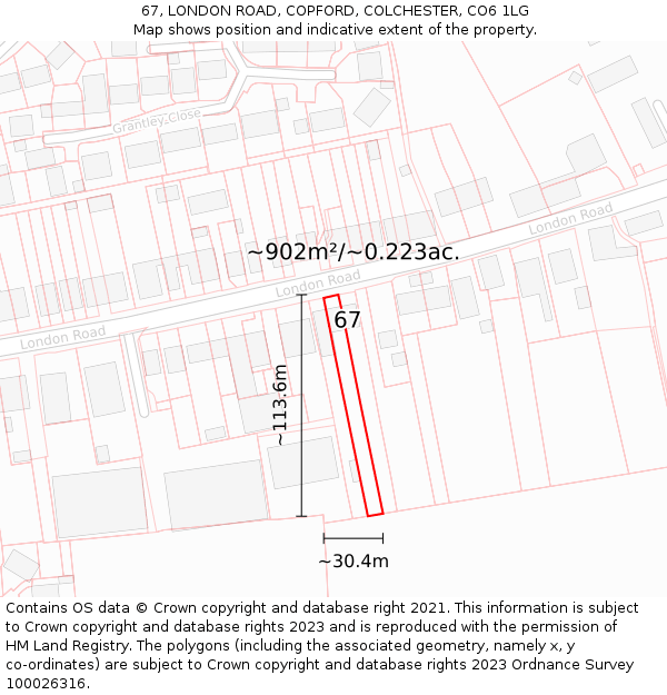 67, LONDON ROAD, COPFORD, COLCHESTER, CO6 1LG: Plot and title map