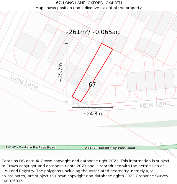 67, LONG LANE, OXFORD, OX4 3TN: Plot and title map