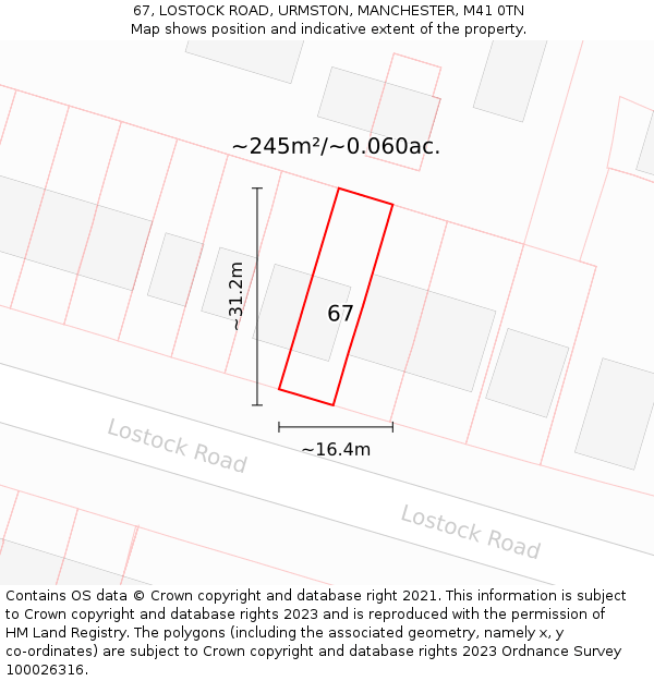 67, LOSTOCK ROAD, URMSTON, MANCHESTER, M41 0TN: Plot and title map