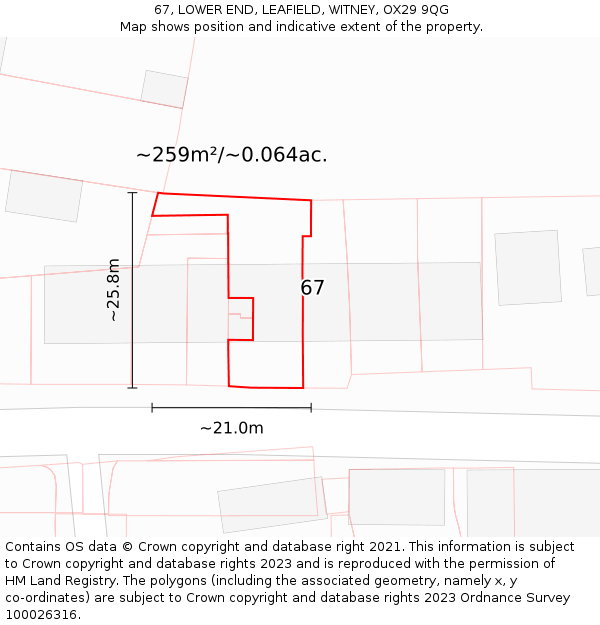 67, LOWER END, LEAFIELD, WITNEY, OX29 9QG: Plot and title map