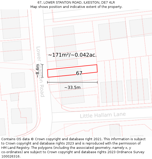 67, LOWER STANTON ROAD, ILKESTON, DE7 4LR: Plot and title map