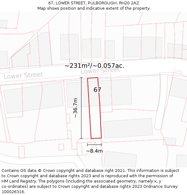 67, LOWER STREET, PULBOROUGH, RH20 2AZ: Plot and title map