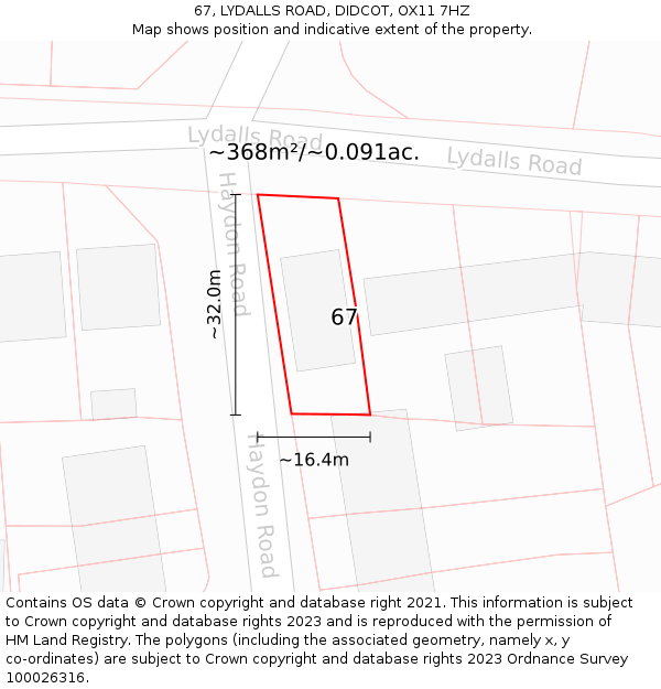 67, LYDALLS ROAD, DIDCOT, OX11 7HZ: Plot and title map