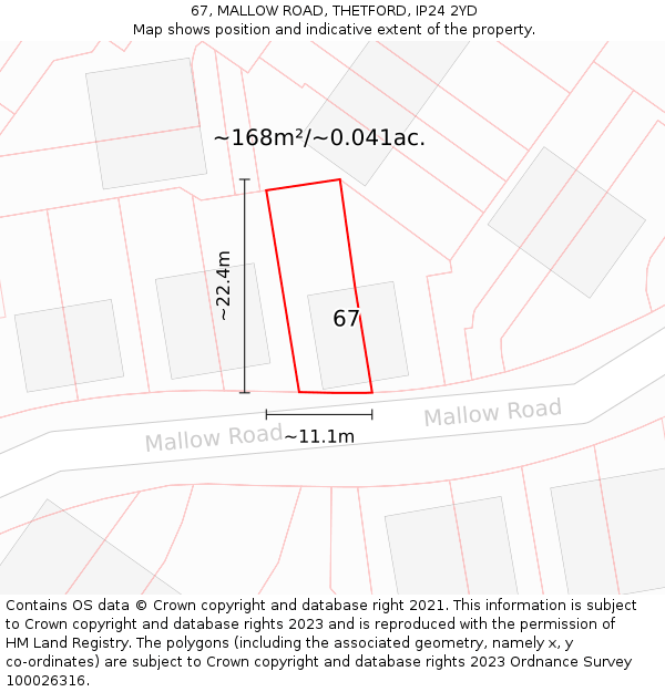 67, MALLOW ROAD, THETFORD, IP24 2YD: Plot and title map