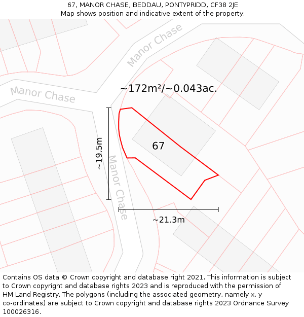 67, MANOR CHASE, BEDDAU, PONTYPRIDD, CF38 2JE: Plot and title map