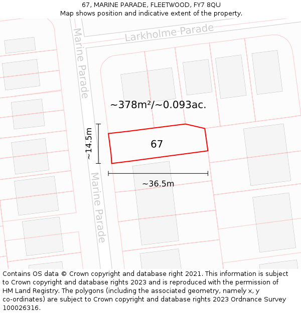 67, MARINE PARADE, FLEETWOOD, FY7 8QU: Plot and title map