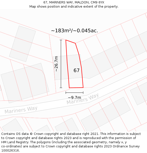 67, MARINERS WAY, MALDON, CM9 6YX: Plot and title map