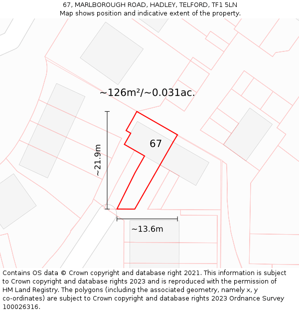 67, MARLBOROUGH ROAD, HADLEY, TELFORD, TF1 5LN: Plot and title map