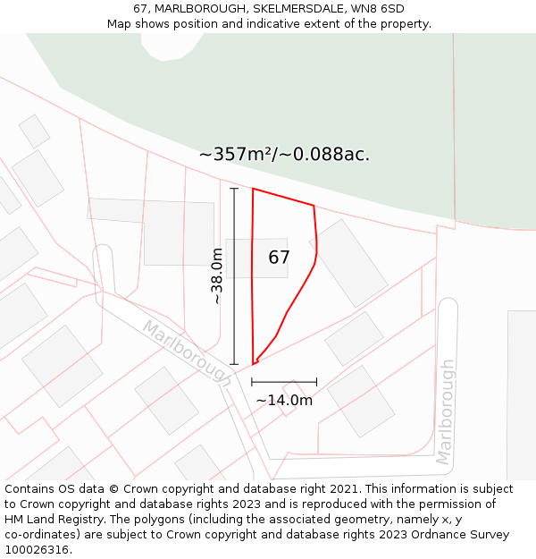 67, MARLBOROUGH, SKELMERSDALE, WN8 6SD: Plot and title map