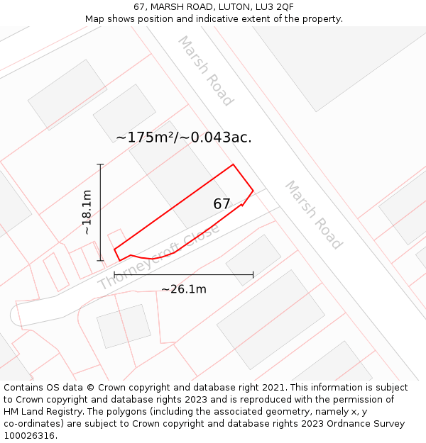 67, MARSH ROAD, LUTON, LU3 2QF: Plot and title map