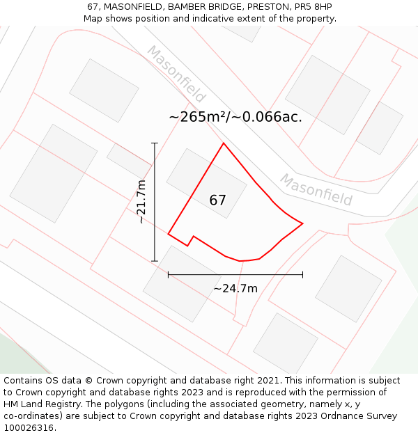 67, MASONFIELD, BAMBER BRIDGE, PRESTON, PR5 8HP: Plot and title map