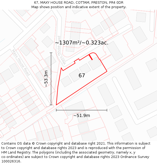 67, MAXY HOUSE ROAD, COTTAM, PRESTON, PR4 0DR: Plot and title map